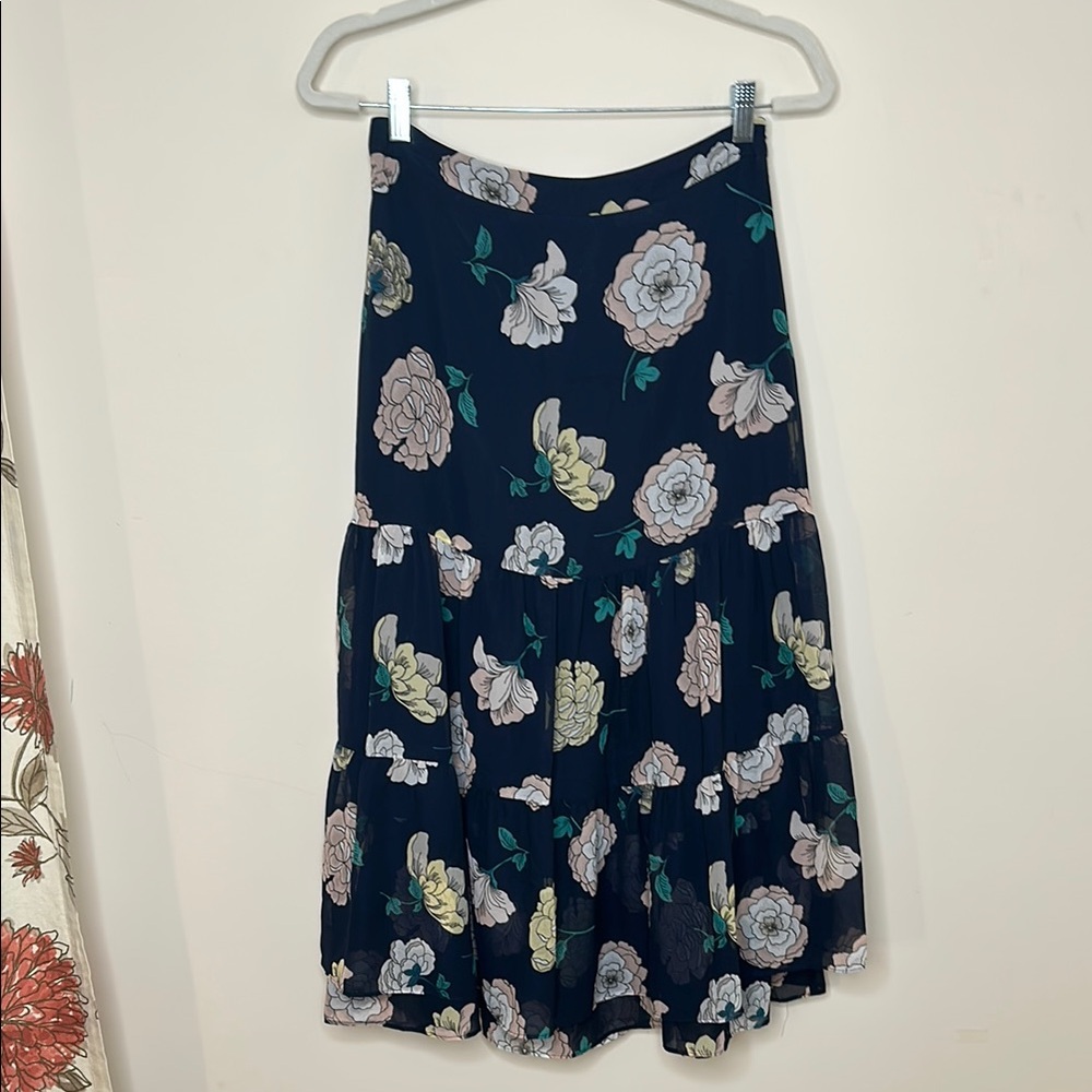 LOFT Blue and White Bubble Midi Skirt